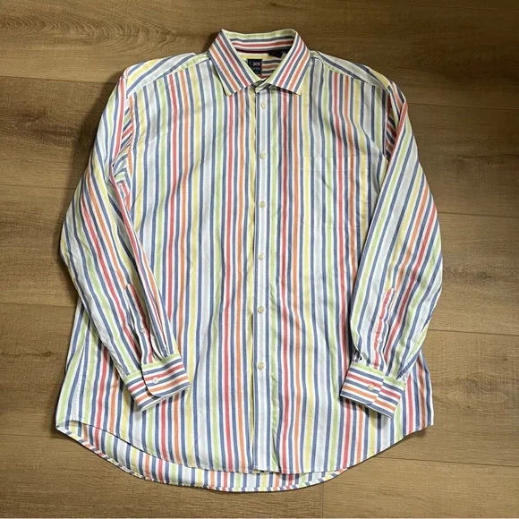 T Harris London Men XXL Multi Striped Button Up LS Shirt Cotton Office Business - Picture 4 of 9